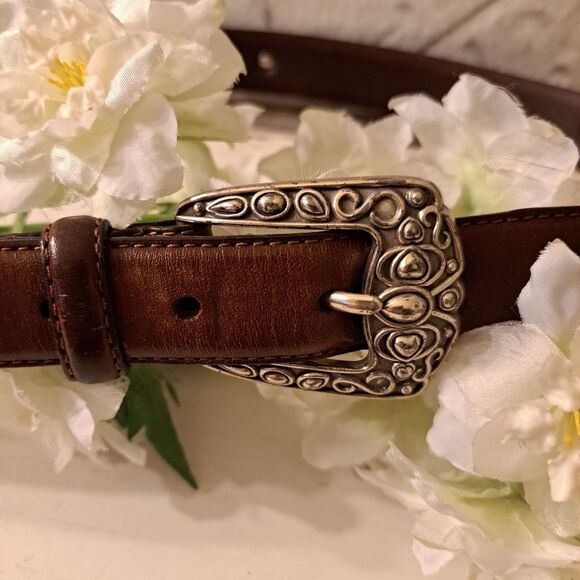 Fossil Leather Belt Vintage 70\'s Boho Style with Silver Hardware main image 6